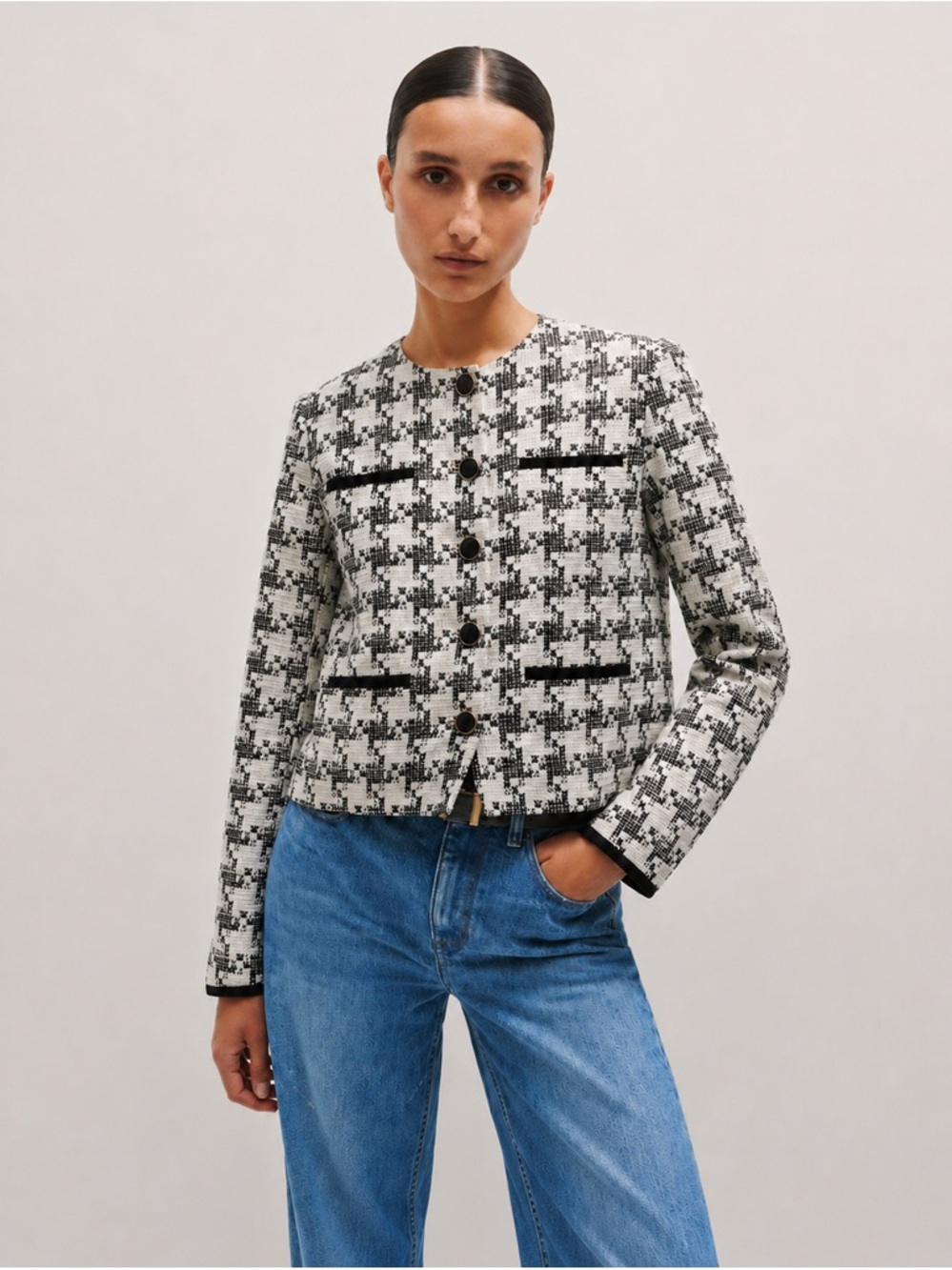 ME+EM houndstooth lady jacket knit blazer size US 12